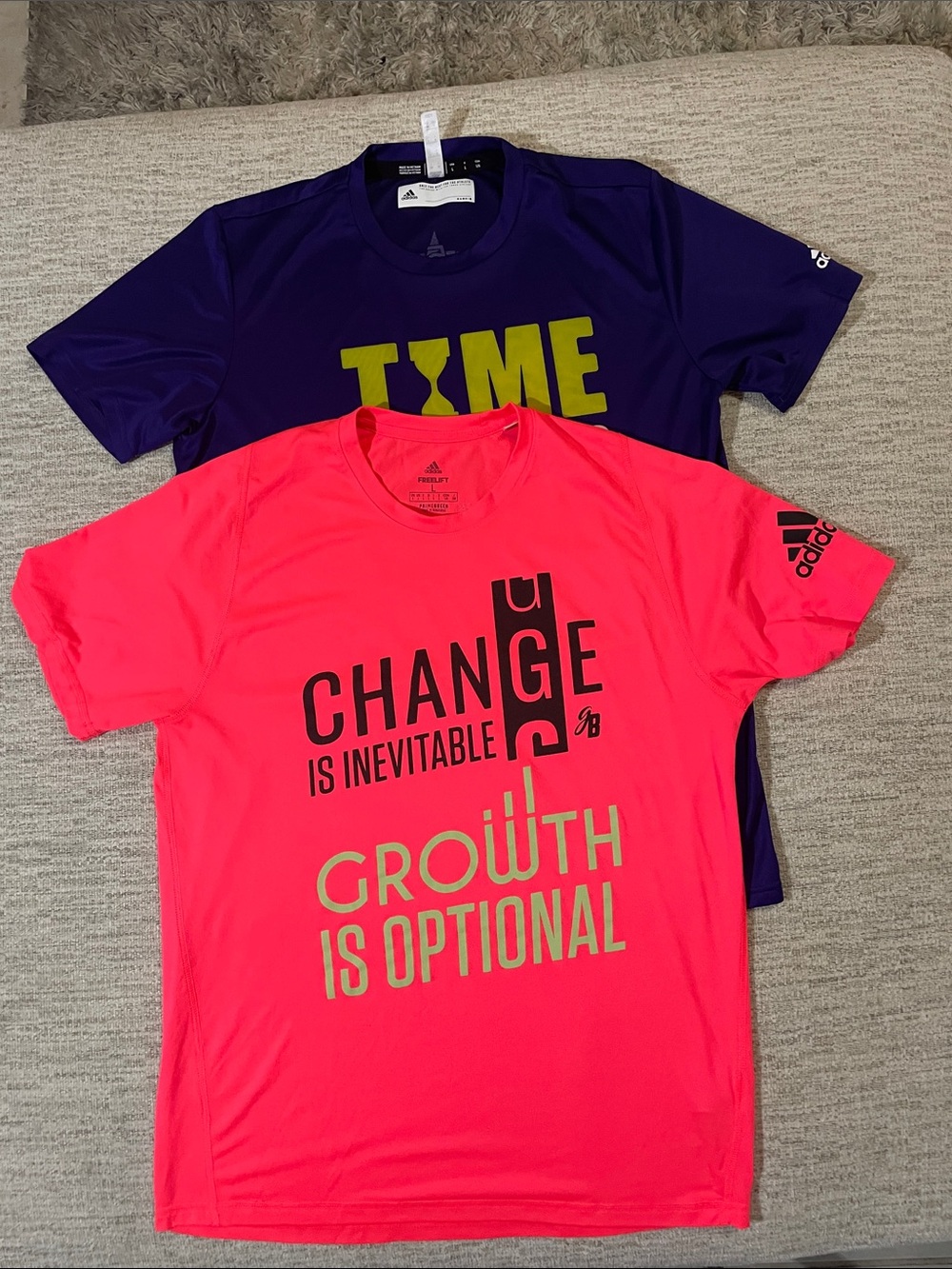 Adidas Mens L Graphic Motivational Gym T Shirts Lot Of 2 Purple Neon Pink - Picture 8 of 13